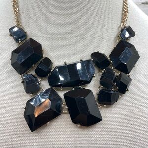 Beautiful Unsigned Gold Tone Black Acrylic Multifaceted Abstract Necklace